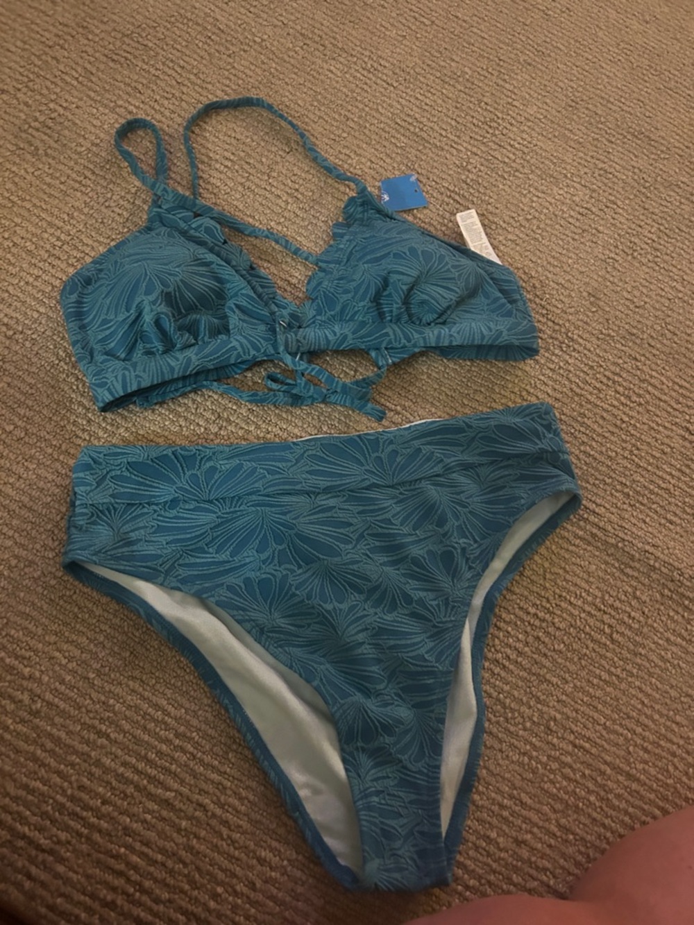Textured Teal Floral Bikini Set - Women